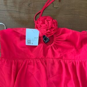 Forever 21 red glowy top with flower and halter tie NWT